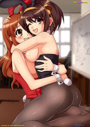 2girls asahina_mikuru blush breast female female_only human multiple_females multiple_girls pantyhose suzumiya_haruhi suzumiya_haruhi_no_yuuutsu tagme yuri yurihaven.com