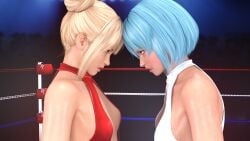 2girls 3d 3d_(artwork) 3d_model blonde_hair blue_hair catfight dead_or_alive fight fighting fighting_ring flat_chest kamikaze_aegis marie_rose nico_(doa) one-piece_swimsuit short_hair twintails wrestling wrestling_ring wrestlingryona