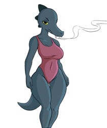 animal anthro anthromorph bea_santello big_breasts breasts clothing crocodile female large_breasts leotard monokini night_in_the_woods nobro one-piece_swimsuit reptile scalie smoking swimwear thick_thighs