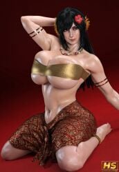 1girls 3d anko_hagiwara big_breasts black_hair bracelet breasts ear_accessory female hagiwara_studio hips large_breasts long_hair necklace original_character red_eyes skirt solo solo_female tight_skirt tubetop wide_hips