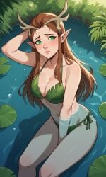 1girls ai_generated antlers ass bigmic145 bikini breasts brown_hair critical_role critical_role:_vox_machina curvy elf elf_ears female female_only freckles green_eyes keyleth leaf_bikini leaf_clothing long_hair pointy_ear the_legend_of_vox_machina