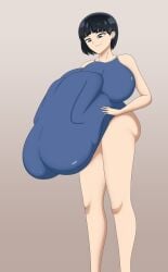 2girls big_ass big_belly big_breasts black_hair breasts damnitshuge female female_pred female_prey huge_breasts kirigaya_suguha one-piece_swimsuit oral_vore short_hair smile sword_art_online unwilling_prey vore vore_belly willing_pred yuuki_asuna