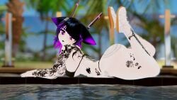 1female 3d abs athletic athletic_female bikini breasts female goth goth_girl human humanoid large_breasts looking_at_viewer mommy pool rasyvr solo vrchat vrchat_avatar vrchat_model