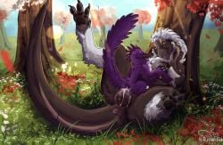 animal_genitalia anus black_body black_claws black_fur black_pawpads bodily_fluids claws cum cum_inside dinosaur dromaeosaurid duo erection feathered_dinosaur feathered_scalie feathers feral feral_on_feral fur genital_fluids genital_slit genitals grass hi_res hollyvardia intersex intersex/male knot larger_feral looking_at_viewer male maleherm maleherm/male pawpads penetration penile_spines penis pink_anus pink_knot pink_penis plant prehistoric_species reptile scalie size_difference smaller_feral smaller_penetrated tail tail_anus theropod thick_tail tyrannosauroid vaginal_penetration vaginal_penetration velociraptor white_body white_fur yellow_eyes yutyrannus
