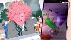 black_sclera bouncing_ass camera camera_view cheerleader_uniform classroom condom desk feathermaple green_hair huge_ass huge_cock izuku_midoriya longer_than_one_minute mina_ashido my_hero_academia no_sound nude pink_skin recording recording_on_phone reverse_cowgirl_position school_uniform sex smile tagme video wide_hips