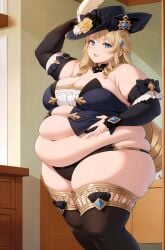 1females 1girls ai_generated bbw belly belly_button blonde_hair blonde_hair_female breasts exposed_fat_belly fat fat_female fat_girl fat_woman female female_focus female_only fontaine_girls genshin_impact hoyoverse light-skinned_female light_skin mihoyo mihoyo_technology_(shanghai)_co._ltd. navia_(genshin_impact) obese obese_female solo solo_female solo_focus standing