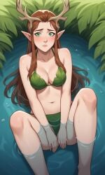 1girls ai_generated antlers ass bigmic145 bikini breasts brown_hair critical_role critical_role:_vox_machina curvy elf elf_ears female female_only freckles green_eyes keyleth leaf_bikini leaf_clothing long_hair pointy_ear the_legend_of_vox_machina