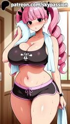 1girl 1girls 2025 ai_assisted ai_generated anime artist_name bangs belly big_boobs big_breasts big_chest big_tits black_shorts black_tank_top blurry_background blush boobs breasts bust busty chest cleavage clothed_female curvy drill_hair drying female_focus female_only hi_res high_quality high_resolution highres holding holding_towel indoors large_breasts locker long_hair nail_polish navel one_piece panties patreon patreon_username perona pink_hair pink_nails plump short_shorts shorts skypassion solo sports_bra sports_shorts sports_uniform sportswear stable_diffusion sweat tank_top thighs tits towel towel_around_neck twin_drills twintails underwear watermark wiping_sweat