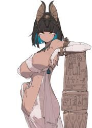 absurdres bare_shoulders blunt_bangs breasts closed_mouth cowboy_shot dark-skinned_female dark_skin expressionless female happening18 highres jewelry large_breasts nipples original puffy_nipples rail_a revealing_clothes simple_background solo standing white_background yellow_eyes