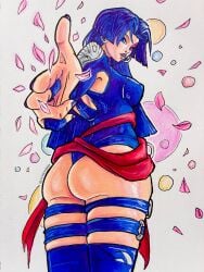 ass blingjaggy booty fat_ass large_ass marvel_rivals no_ai psylocke thigh_strap thighhighs thighs thong tight_clothing traditional_art traditional_media traditional_media_(artwork) vengeance_psylocke violet_hair
