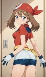 1girl 1girls ai_generated ass bedroom_eyes biker_shorts black_shorts blue_eyes blush brown_hair clothed clothing female female_focus female_only fully_clothed fully_clothed_female gloves grin grinning grinning_at_viewer kslgsnb looking_at_viewer looking_back looking_back_at_viewer may_(pokemon) non-nude pixai pokemon pokemon_rse red_bandana red_jacket seductive seductive_body seductive_eyes seductive_gaze seductive_look seductive_pose seductive_smile sexy sexy_pose shorts showing_off showing_off_ass smile smiling smiling_at_viewer tagme thick_thighs thighs tight_clothing white_gloves