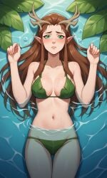 1girls ai_generated antlers ass bigmic145 bikini breasts brown_hair critical_role critical_role:_vox_machina curvy elf elf_ears female female_only freckles green_eyes keyleth leaf_bikini leaf_clothing long_hair pointy_ear the_legend_of_vox_machina
