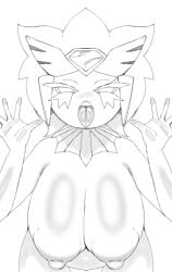 ahe_gao ahegao_face artist_request big_breasts cookie_run cookie_run_kingdom golden_cheese_cookie no_color short_hair tagme tongue_out