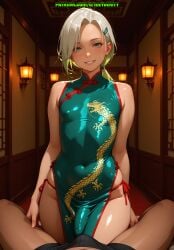 ai_generated balls bulge chinese_clothes chinese_dress dark-skinned_male femboy light-skinned_femboy meybekity nipples otoko_no_ko panties penis trap yaoi