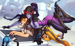 2015 2d 2futas balls blizzard_entertainment blue_hair blue_skin bodysuit brown_hair cable chronal_accelerator eyewear futa_on_futa futa_only futanari goggles harness headgear highres human incase intersex jacket lips long_hair multiple_girls non-human overwatch penis ponytail purple_hair sex short_hair spiked_hair testicles tied_hair tracer very_long_hair vintem visor widowmaker yellow_eyes