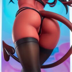 3d ai_generated andrea_asimov anime_style ass black_bikini demon_girl high_socks meru_(merunyaa) meruccubus_(merunyaa) red_skin stable_diffusion stockings succubus tagme thigh_highs yellow_eyes