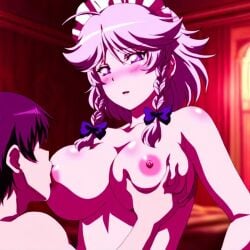 1boy 1girl ai_generated breast_sucking breasts female large_breasts male nude sakuya_izayoi the_memories_of_phantasm touhou