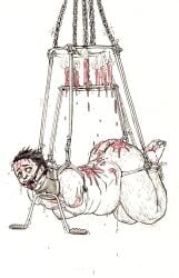 1boy amputee blush bondage bound chains chubby_male collar crying free_use hairy look_outside male male_only male_ryona mechacockzilla open_mouth_gag questionable_consent rope_bondage sam_(look_outside) solo suspension suspension_bondage sweat torture wax wax_play