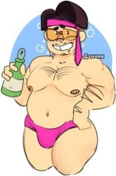 1boy 2025 2d 2d_(artwork) alternate_version_available artist_name artist_signature bara big_breasts big_butt brawl_stars breasts bulge chubby denchik04 digital_drawing_(artwork) digital_media_(artwork) exposed_breasts facial_hair glasses hair hairy hairy_male holding_object jae-yong_(brawl_stars) male male_focus male_only no_visible_genitalia pecs simple_background supercell tagme watermark