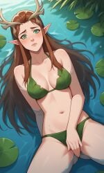 1girls ai_generated antlers ass bigmic145 bikini breasts brown_hair critical_role critical_role:_vox_machina curvy elf elf_ears female female_only freckles green_eyes keyleth leaf_bikini leaf_clothing long_hair pointy_ear the_legend_of_vox_machina