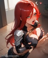 absurd_res ai_generated female green_eyes hi_res highres katarina_du_couteau league_of_legends long_hair ozziru paizuri patreon red_hair scar self_upload titjob uncensored
