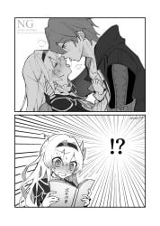 caelus_(honkai:_star_rail) couple couple_(romantic) fanon_couple firefly_(honkai:_star_rail) french_kiss greyscale hairband holding_book holding_object honkai:_star_rail honkai_(series) kinoko_7718 kissing pornography romantic romantic_couple