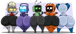 1girls 4boys ass_chart ass_comparison big_ass bowtie bubble_butt dandy's_world fandroid femboy furu_flami headphones k-vrc love_death_+_robots mostly_nude robot robot_boy robot_humanoid robot_jones robotboy robotboy_(character) shortstack smaller_male tv_head vee_(dandy's_world) whatever_happened_to..._robot_jones?