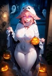 1girls ai_generated bangs belly big_breasts big_nipples big_thighs breasts covered_nipples crossed_bangs cute embarrassed female female_only fox fox_ears fox_girl front_view genshin_impact ghost_girl halloween halloween_costume hips hourglass_figure hoyoverse huge_breasts large_breasts light_skin lips long_legs looking_at_viewer miyuai nipples oiled pink_hair pink_nipples pleasure pleasure_face purple_eyes shiny_breasts short_hair smile smiling_at_viewer standing thick_legs thighs wet_breasts wet_clothes wide_hips yae_miko yae_miko_(genshin_impact)