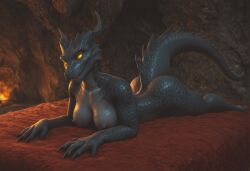 ai_generated anthro anthropomorphic beautiful big_breasts breasts breeding_request dragon dragon_girl female furry furry_only in_heat inviting inviting_to_sex laying_on_bed looking_at_viewer posing_for_the_viewer scales scalie scalie_female scalie_only seductive seductive_look seductive_smile sexy sexy_body sexy_pose tits_out wet_pussy