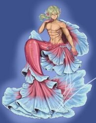 1boy abs aphrodite_(inazuma_eleven) armpits bara blonde_hair byron_love chest femboy femboy_only feminine_male gay inazuma_eleven inazuma_eleven_(series) male male_only mermaid muscles nipples nsfw smirk solo solo_male terumi_afuro