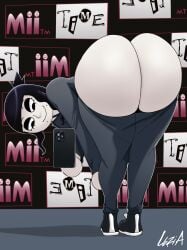 ass big_ass black_hair digital_media_(artwork) exposed_ass eyeshadow flashing flashing_ass goth goth_girl grey_clothes grey_clothing large_ass luzia mii miitime nintendo pale_skin pants_down partially_clothed pawg phone piercing piercings pony_tail presenting_ass presenting_hindquarters rawtime revealing_ass shirt shoes tied_hair tiffy_(rawtime)