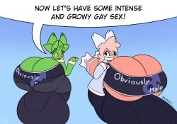 balls big_balls big_breasts big_penis breasts brown_eyes bulge busty_boy_(lore) clothed clothing debvye english_text erection erection_under_clothing generation_3_pokemon generation_5_pokemon genitals green_body hi_res huge_balls huge_breasts intersex kespuzzuo latias legendary_pokemon male_(lore) maractus nintendo penis pokemon pokemon_(species) povynn stretched_clothing stretchy_bulge text yellow_eyes yellow_sclera