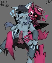 annihilation_(forsaken) blixer clothing female forsaken_(roblox) friend_(forsaken) huge_cock jsab knotted_penis penis_out roblox rule_63 sad sadcube shocked_expression sitting_on_lap spiky_cock spreading tease
