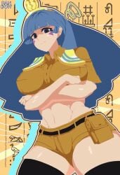 1girls animated animated_gif ankha_ride_(minus8) big_breasts blue_eyes blue_hair breasts clothed_female dancing fossilized_wonders gif light-skinned_female long_hair meme_reference michigami_nareko pixel_art ranbow shorts solo solo_female thick_thighs thighhighs thighs touhou watermark