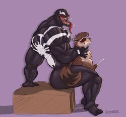 2025 5_fingers 5_toes absurd_res anal anal_sex anthro anthro_penetrated back_muscles baconbearart big_dom_small_sub black_body black_nose black_skin black_stripes blush bodily_fluids brown_body brown_fur cheek_tuft circumcised dominant duo ejaculation english_description erection facial_tuft feet fingers fur genitals guardians_of_the_galaxy hi_res holding_neck humanoid humanoid_genitalia humanoid_on_anthro humanoid_penetrating humanoid_penetrating_anthro humanoid_penis interspecies long_tongue male male/male male_penetrated male_penetrating male_penetrating_male mammal markings marvel mohawk muscular muscular_arms muscular_humanoid muscular_legs muscular_male open_mouth penetration penile penile_penetration penis pink_background procyonid raccoon red_eyes rocket_raccoon saliva saliva_on_tongue saliva_string sex sharp_teeth side_view simple_background sitting size_difference striped_markings striped_tail stripes symbiote tail tail_markings teeth toes tongue tongue_out tuft venom_(marvel)