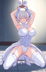 1girls ai_generated bound_wrists buttplug duel_monster grey_eyes grey_hair large_breasts leukocrisp lovely_labrynth_of_the_silver_castle pussy stable_diffusion tied_up torn_clothes torn_leotard yu-gi-oh!