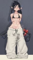 1futa bikini_top breasts bulge dildo futanari huge_dildo luna_(streachybear) midriff solo streachybear
