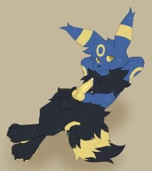 animal_genitalia animal_penis anthro balls biped black_body black_fur blue_body blue_fur bodily_fluids canid canine canine_genitalia canine_penis cheek_tuft claws cum cum_drip decodecker digital_drawing_(artwork) digital_media_(artwork) dripping erection facial_tuft fluffy fluffy_tail full-length_portrait fur genital_fluids genitals hi_res knot looking_at_viewer male mammal markings nintendo nude paws penis pokemon pokemon_(species) portrait pose relaxing sheath simple_background smile smiling_at_viewer solo tail tuft