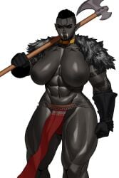 1girls abs absurd_res areolae axe big_breasts black_hair black_sclera black_skin breasts dark-skinned_female dark_skin earrings female female_only gloves huge_breasts loincloth looking_at_viewer muscles muscular muscular_female muscular_thighs nipples nose_ring orc orc_female pointy_ears red_eyes shaved_side solo sotcho weapon weapon_over_shoulder white_background