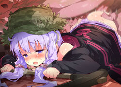 ass blush camouflage_hat cave cute_fang exhausted female half-closed_eyes hat hoodie leaf low_twintails monster motion_blur open_mouth panties petenshi_(dr._vermilion) pickaxe pig purple_eyes purple_hair purple_panties rape saliva sex solo_focus sweat sweatdrop tears tied_hair twintails underwear vocaloid voiceroid yuzuki_yukari