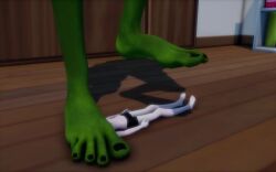 3d barefoot feet_up foot_fetish giantess green_skin mmd she-hulk stomped stomping tagme tomp trample trampling video