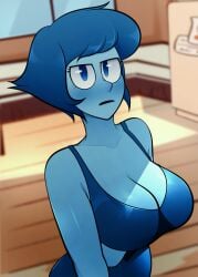 alien_girl arkeus beautiful blue_eyes blue_hair blush blushing_at_viewer breasts breedable cartoon_network crystal_gem digital_drawing_(artwork) lapis_lazuli_(steven_universe) steven_universe thick tsundere water water_girl
