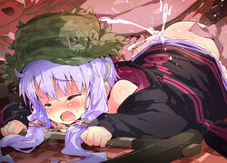 ass blush camouflage_hat cave closed_eyes cum cute_fang ejaculation exhausted female half-closed_eyes hat hoodie leaf low_twintails monster open_mouth panties petenshi_(dr._vermilion) pickaxe pig purple_eyes purple_hair purple_panties rape saliva sex solo_focus sweatdrop tears tied_hair trembling twintails underwear vocaloid voiceroid yuzuki_yukari