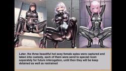 ai_generated arms_behind_back arms_behind_head ass black_bodysuit black_hair bodysuit bound breasts captured curvy edited female gun mp4 no_sound open_legs pink_hair pistol restrained silver_hair skin_tight slideshow spread_legs tagme undercover video voluptuous