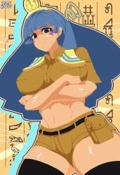 1girls animated animated_gif ankha_ride_(minus8) big_breasts blue_eyes blue_hair breasts clothed_female dancing fossilized_wonders gif long_hair meme_reference michigami_nareko pixel_art ranbow shorts solo solo_female tan-skinned_female tan_body tan_skin thick_thighs thighhighs thighs touhou watermark