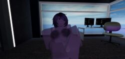 3d annoyed_expression dark-skinned_male fat_ass large_breasts larger_male purple_hair purple_skin pussy roblox roblox_studio robloxian sitting slime slime_monster solo_male tagme trans_man_(lore) transparent_body