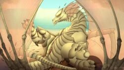 absurd_res anus bodily_fluids claws clitoris detailed_background dragon dragon_(dnd) dungeons_and_dragons european_mythology female feral frill_(anatomy) gem_dragon_(dnd) genital_fluids genitals hasbro hi_res membrane_(anatomy) membranous_frill membranous_wings mythological_creature mythological_scalie mythology nude presenting presenting_pussy pussy scales scalie sitting skyebold solo tail topaz_dragon_(dnd) transparent_wing vaginal_fluids western_dragon wings wizards_of_the_coast yellow_body yellow_eyes yellow_scales