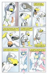 anal anal_insertion anal_masturbation anthro anti_dev avian ayden_(brogulls) bailey_(brogulls) balls bird comic dildo dildo_in_mouth fantasizing humanoid_penis incest male male_only masturbation page_11 penis seagull sex_toy shower yaoi