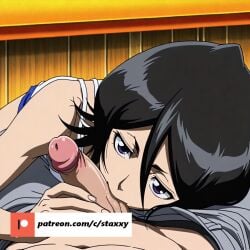 ai_generated black_hair black_hair_female bleach bleach:_the_thousand-year_blood_war blowjob blowjob_pov blue_eyes blue_eyes_female curvaceous curvaceous_body curvaceous_female curvaceous_figure curvaceous_hips curvaceous_thighs curvy curvy_body curvy_female curvy_figure curvy_hips curvy_thighs dark_blue_eyes dark_blue_hair giving_blowjob kuchiki_rukia licking licking_penis