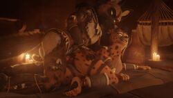 3d_(artwork) african_wild_dog anal anal_sex animal_genitalia animal_penis anthro areola big_breasts black_hair breasts brown_body brown_fur candle canid canine canine_genitalia canine_penis canis cheetah chenira_(johnwulffe) claws clenched_teeth countershading dakari_(johnwulffe) dark_nipples digital_media_(artwork) duo facial_markings feathers felid feline felis female fur genitals gold_(metal) gold_jewelry hair head_markings hi_res jewelry johnwulffe knot knotted_penis leather male male/female mammal markings necklace night pawpads paws penetration penis pussy red_penis side_boob spots spotted_body spotted_fur straps teeth tribal whiskers yellow_body yellow_fur